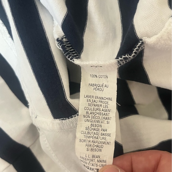 L.L. Bean Navy and White Striped Henley 3/4 Sleeve Cotton‎ Top Size XL Petite - Picture 5 of 5